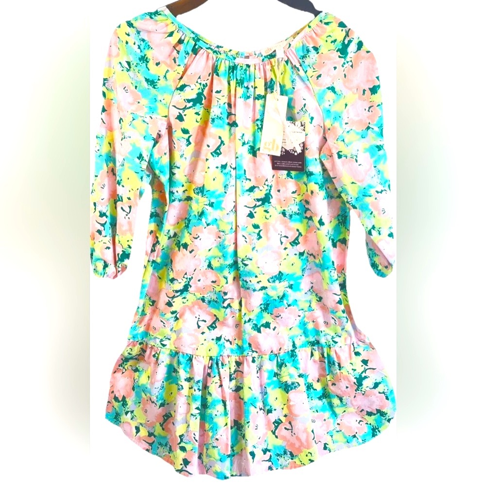 G B Girls Dress M 6-8 Girls pink teal ruffle bottom Spring Summer Fall NWT